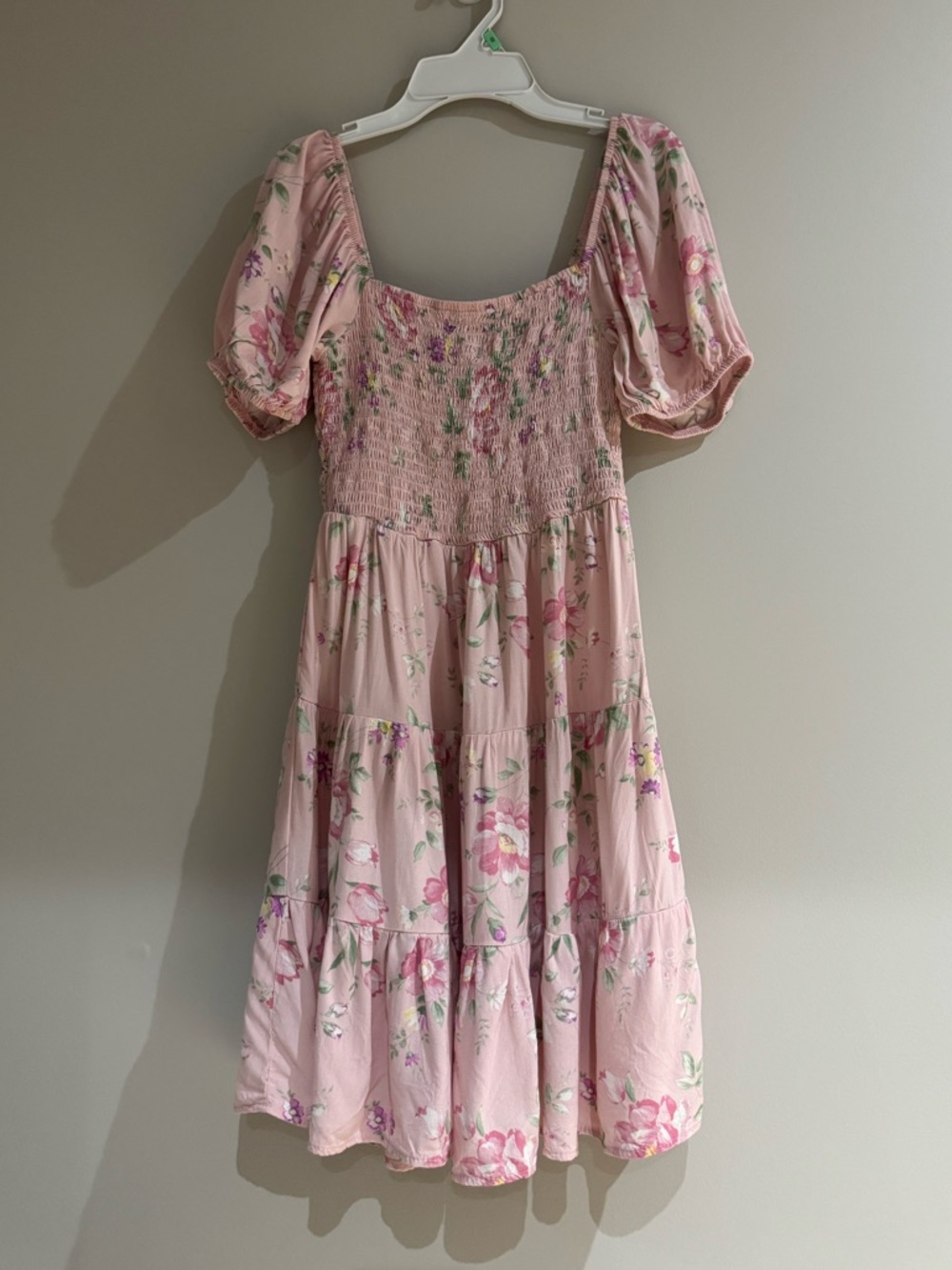 Urban Planet Pink Floral Puff-Sleeve Smocked Mini Dress Size S